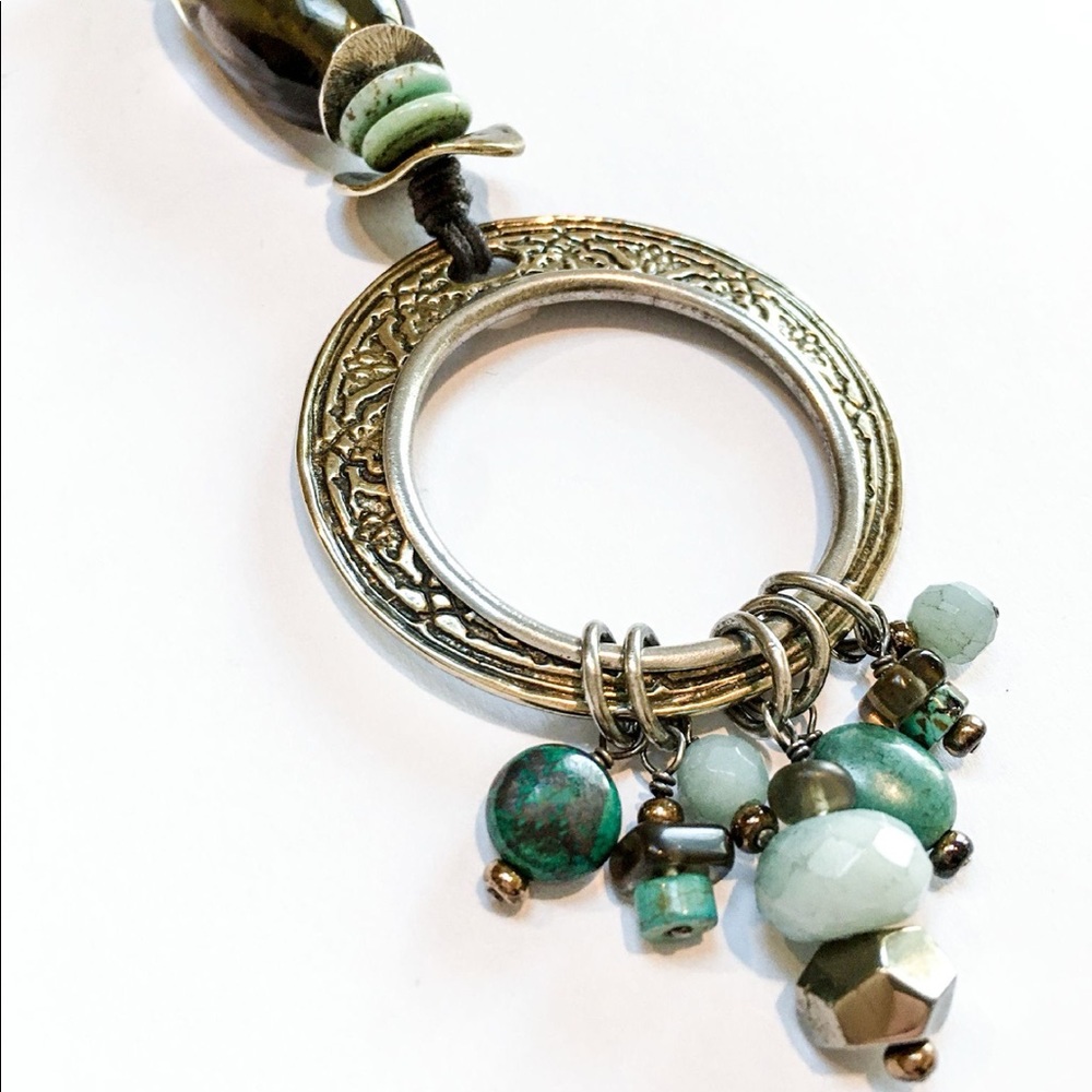 SILPADA Necklace Howlite Amazonite Sterling Brass N1892 Charms GOOD CONDITION